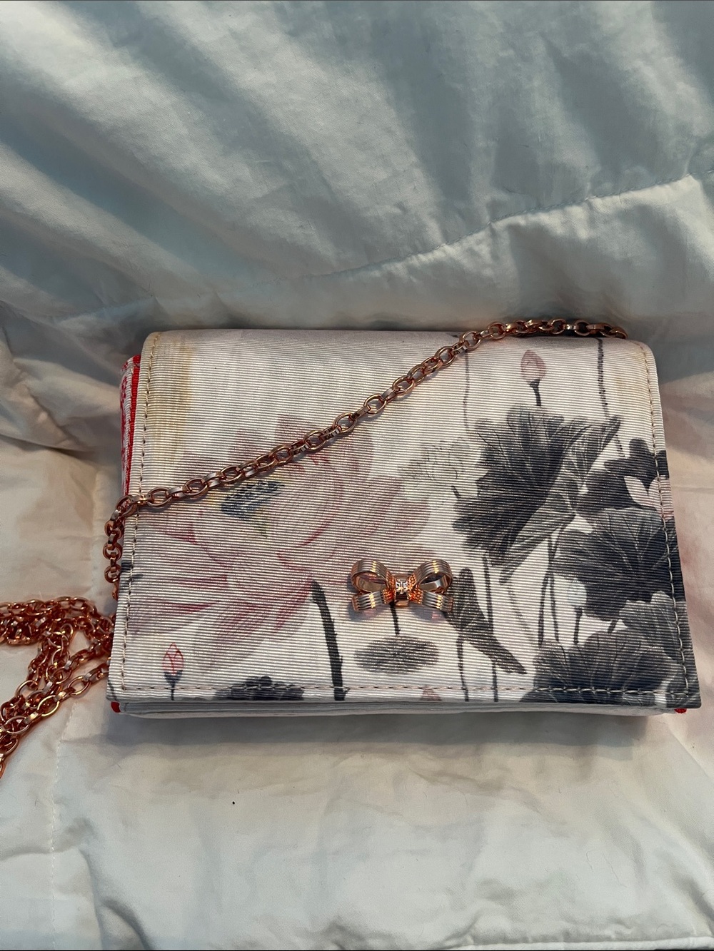 Ted Baker Floral Print Crossbody Bag with Rose Gold Chain